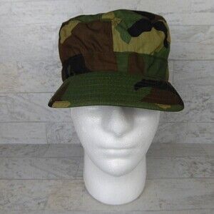 Army Military Woodland Camo Cold Winter Ear Flap Hat Cap Size 7 1/4”